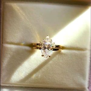 Solid 10k gold 2.5ct pear moissanite ring and band
